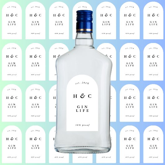 28 x Zwart Wit Moderne Fles Gin Wijnboog Vinyl Sticker