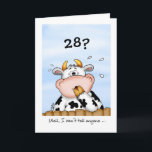 28e anniversaire - Carte humoristique avec vache s<br><div class="desc">Cette carte est merveilleuse pour envoyer Happy Birthday Wives à quelqu'un de spécial. La carte comporte une vache à l'allure mignonne et étonnante. Quelqu'un a 28 ans et la vache est choquée et surprise et envisage de publier ces informations sur les plateformes de médias sociaux.</div>