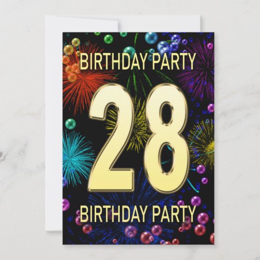 28e 'Birthday Party'-uitnodigingen vuurwerk bellen Kaart (Voorkant)