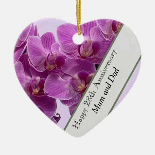 28e Jubileum voor bruiloft Editable Orchid Keramisch Ornament (Voorkant)