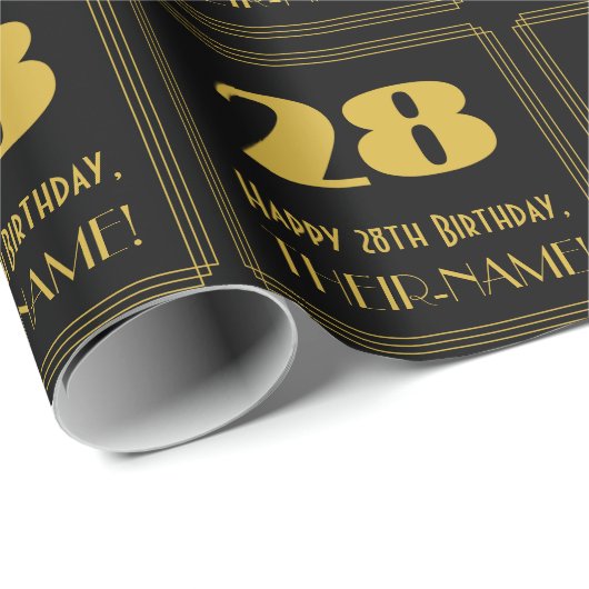 28e verjaardag - Art Deco geïnspireerde look "28" Cadeaupapier (Rol Hoek)