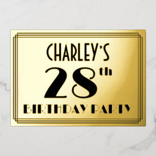 28e verjaardag — Art Deco look "28" + Naam Folie Uitnodiging