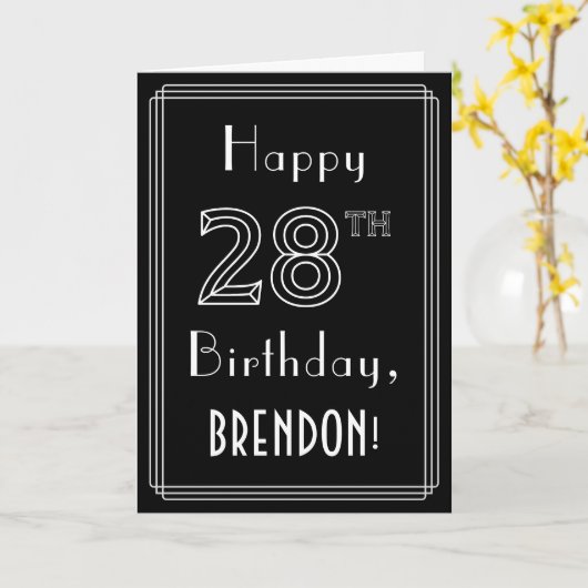 28e verjaardag: Art Deco Style # 28 en aangepaste Kaart (Gele Bloem)