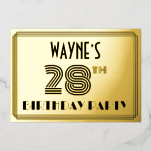 28e verjaardag — Art Deco Style "28" en naam Folie Uitnodiging