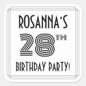 28e verjaardag: Art Deco Style + aangepaste naam Vierkante Sticker (Voorkant)