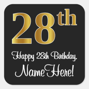 28e verjaardag - Elegant luxe Faux Gold-look # Vierkante Sticker