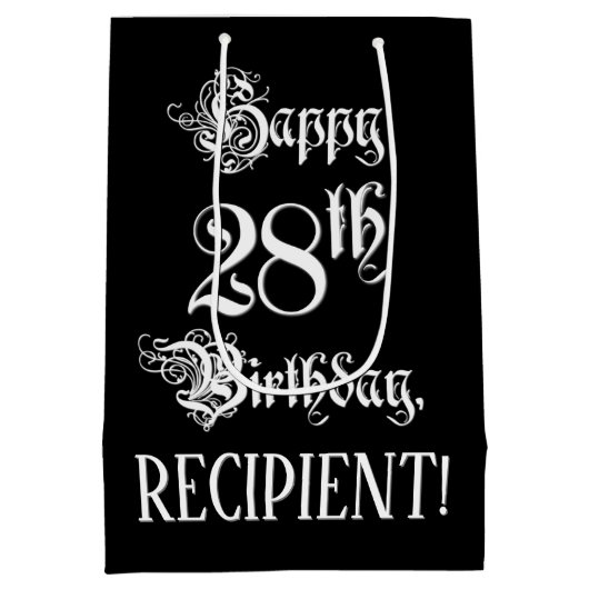 28e verjaardag: Fancy, elegant script + aangepaste Medium Cadeauzakje (Achterkant)