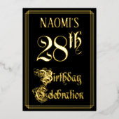 28e verjaardag — Fancy script en aangepaste naam Folie Uitnodiging (Voorkant)