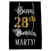 28e verjaardag ~ Fancy script; Faux Gold look; naa Medium Cadeauzakje (Achterkant)