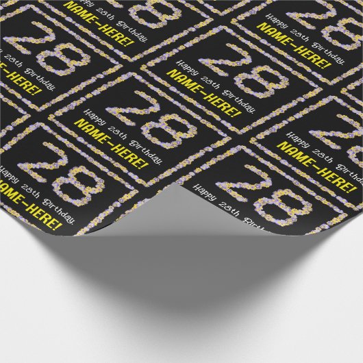 28e verjaardag: Floral Flowers Number, Custom Name Cadeaupapier (Hoek)