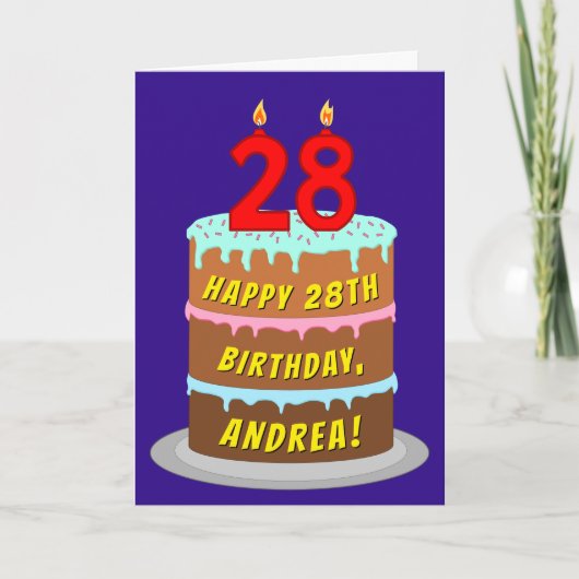 28e verjaardag: Fun Cake and Candles + Custom Name Kaart (Voorkant)