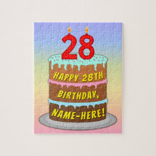 28e verjaardag: Fun Cake and Candles + Custom Name Legpuzzel