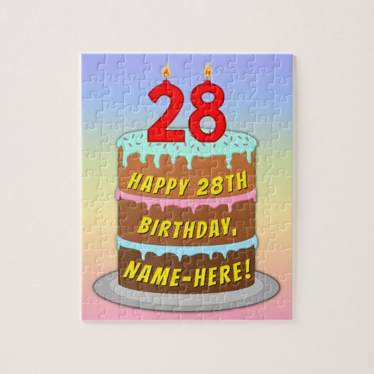 28e verjaardag: Fun Cake and Candles + Custom Name Legpuzzel (Verticaal)
