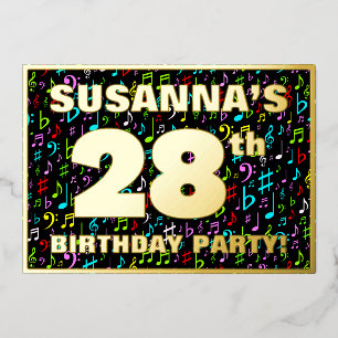 28e verjaardag — Fun, Colorful Music Symbols Folie Uitnodiging