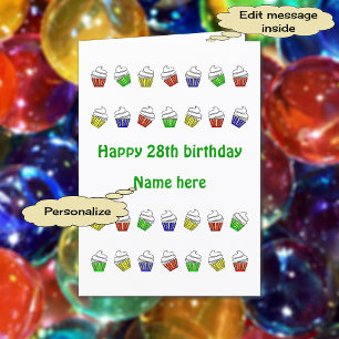 28e verjaardag gepersonaliseerde cupcakes kaart