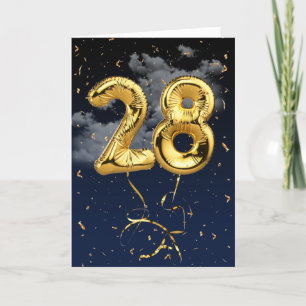 28e verjaardag Gold Mylar ballon en Confetti Card Kaart