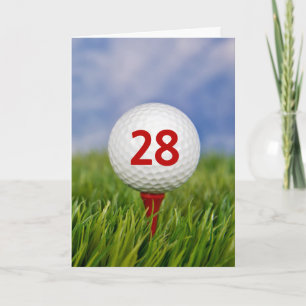 28e verjaardag Golfbal op rood T-shirt Kaart