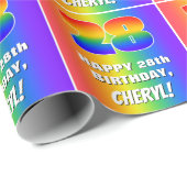 28e verjaardag: kleurrijk, vun regenboogpatroon # cadeaupapier (Rol Hoek)