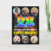 28e verjaardag: Leuke regenboog #, Aangepaste naam Kaart (Voorkant)