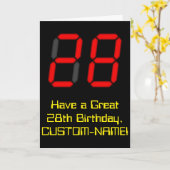 28e verjaardag: Red Digital Clock Style "28" + naa Kaart (Gele Bloem)