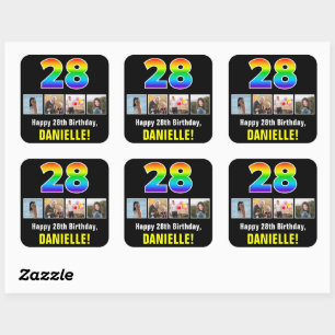 28e verjaardag: Regenboog "28"; Aangepaste foto's Vierkante Sticker