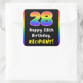 28e verjaardag: Regenboogspectrum # 28, Aangepaste Vierkante Sticker (Tas)