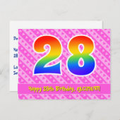 28e Verjaardag: Roze strepen & harten, Regenboog 2 Briefkaart (Voorkant / Achterkant)