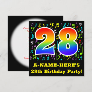 28e verjaardagsfeest: leuke muzieksymbolen, regenb kaart