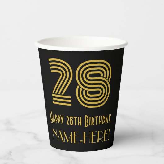 28ste verjaardag: Art Deco Geïnspireerde look "28" Papieren Bekers (Voorkant)