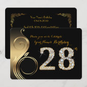 28th, Birthday Invitation, Number Diamond,Foto Kaart (Voorkant / Achterkant)