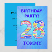 28th Birthday Party Invitation Voeg een naam toe Kaart (Voorkant / Achterkant)