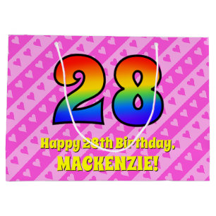 28th Birthday: Pink Stripes & Hearts, Rainbow # 28 Groot Cadeauzakje