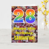 28th Birthday; Rustic Autumn Leaves; Rainbow "28" Kaart (Gele Bloem)