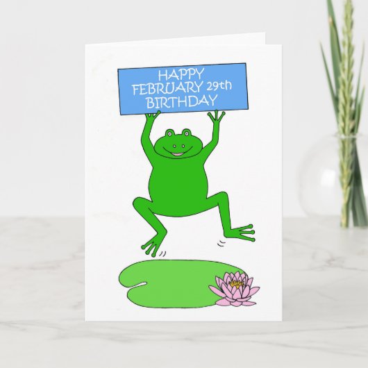 29 februari Verjaardag Cartoon Frog Leaping Kaart (Voorkant)
