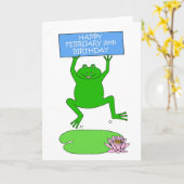 29 februari Verjaardag Cartoon Frog Leaping Kaart (Gele Bloem)