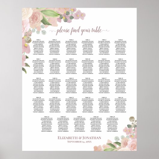 29 Tabel Elegant roze bruinkoolzaadkaart Poster (Voorkant)