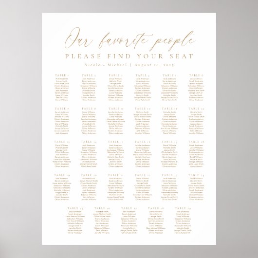 29 Tafels Onze favoriete mensen Zitplaatskaart Poster (Voorkant)