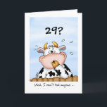 29e anniversaire - Carte humoristique avec vache s<br><div class="desc">Cette carte est merveilleuse pour envoyer Happy Birthday Wives à quelqu'un de spécial. La carte comporte une vache à l'allure mignonne et étonnante. Quelqu'un a 29 ans et la vache est choquée et surprise et envisage de publier ces informations sur les plateformes de médias sociaux.</div>