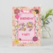 29e anniversaire invitation fête avec cadre fleuri (Debout devant)