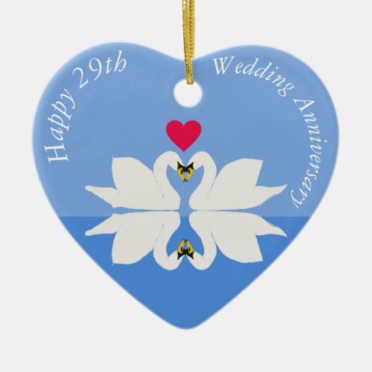 29e bruiloft Jubileum Swan Heart Keramisch Ornament (Voorkant)