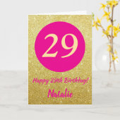 29e Happy Birthday Hot Pink en Gold Glitter Kaart (Gele Bloem)