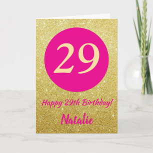 29e Happy Birthday Hot Pink en Gold Glitter Kaart