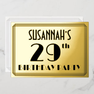 29e verjaardag — Art Deco look "29" + Naam Folie Uitnodiging