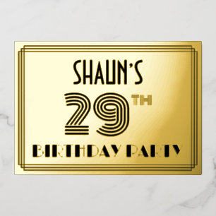 29e verjaardag — Art Deco Style "29" en naam Folie Uitnodiging