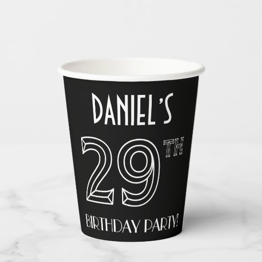 29e verjaardag: Art Deco Style + aangepaste naam Papieren Bekers (Achterkant)