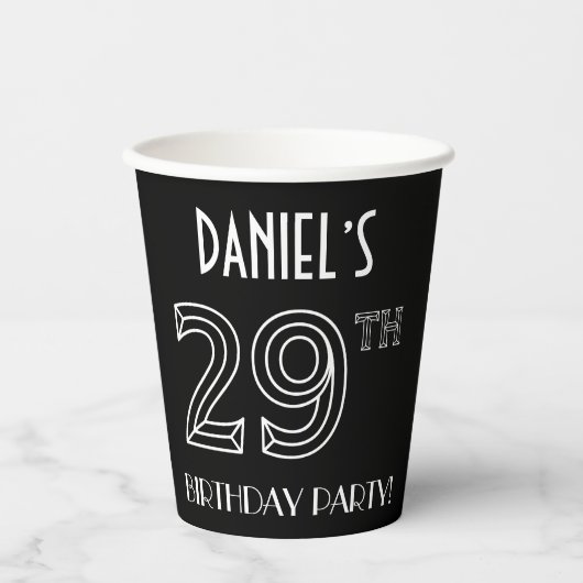 29e verjaardag: Art Deco Style + aangepaste naam Papieren Bekers (Voorkant)