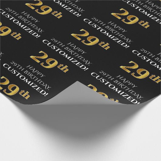 29e verjaardag: Elegant, zwart, Faux Gold look Cadeaupapier (Hoek)