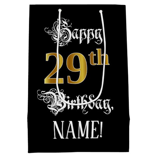 29e verjaardag ~ Fancy script; Faux Gold look; naa Medium Cadeauzakje (Achterkant)