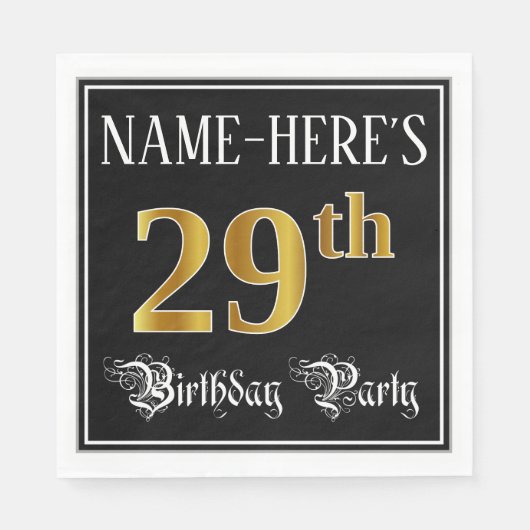 29e verjaardag — Fancy script, Faux Gold look Servet (Voorkant)
