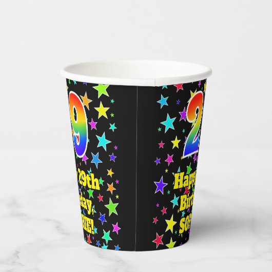 29e verjaardag: Fun Stars Pattern en Rainbow 29 Papieren Bekers (Rechts)